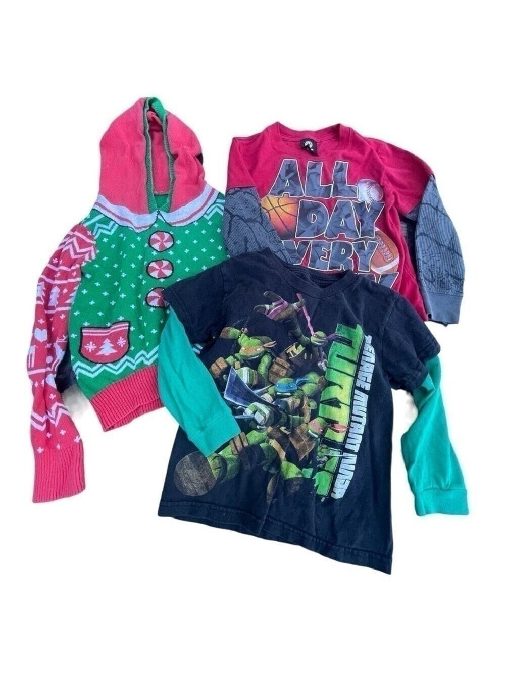 SET of 3 boys long sleeve t-shirts and sweater hoodie Christmas themed Sz 4/5